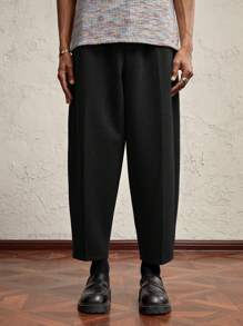 AKNOTIC Business Casual 男士针织宽松哈伦裤，休闲抽绳运动裤，适合秋冬季，日常穿着带金属标志，上学 - 黑色 - 查看 5