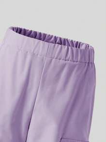 SHEIN Playful Pals Young Girl Summer Casual Letter Pattern Round Neck Short Sleeve Top And Cargo Pants Set - Purple - View 7