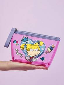 Nick 90s X SHEIN 1 pieza Bolsa cosmética con forma de empanadilla transparente de los años 90, bolsa de almacenamiento multifuncional, bolsa de almacenamiento de artículos pequeños, bolsa de almacenamiento para viajes, bolsa de almacenamiento digital, adecuada para el transporte diario de artículos pequeños, viajes, trabajo, maquillaje o estudio, adecuada para mujeres y estudiantes