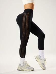 Slayform Quần legging tập yoga thể thao lưới nhuộm màu dành cho nữ - màu đen - Xem 4