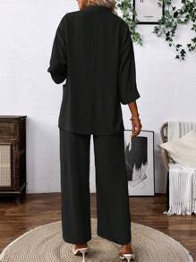 Franclia Women's Solid Color Mottled Lapel Long Sleeve Blazer And Pants Casual Suit Set