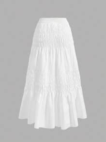 SHEIN MOD Multi-Layer Ruched Ruched Design Versatile A-Line Skirt, Minimalist Fashion For Summer, Boho,Tropical  , Elegant,Vacation ,Flowy ,Tea Party ,Coquette ,All-Match Casual Skirt - White - View 2