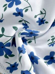 SHEIN Swim 2pcs/Set 2025 New Beach Outfit, Women Casual Vacation Suit, Blue & White Floral Print Ruffle Halter Swimwear With Matching Printed Ruffle Trim Triangle Bottoms For Summer - Blue and White - View 5