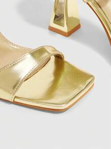 CUCCOO SZL Sandalias de mujer de tacón alto abierto de punta con correa asimétrica dorado calado - Dorado - Ver 11