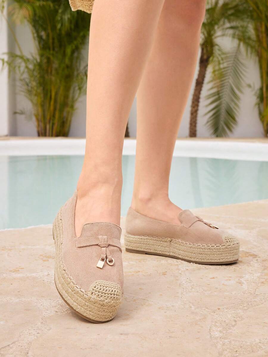 Styleloop Women's Shiny Gold Rhinestone Embellished Casual Slip-On Loafers, Suitable For Vacation - Khaki - View 1