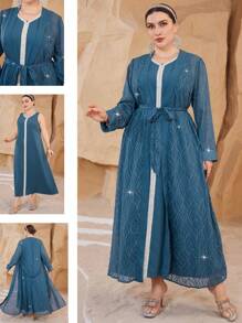 Al Najma Embroidery Fashion Elegant Plus Size Women's Arabic Suit - Apricot - View 1