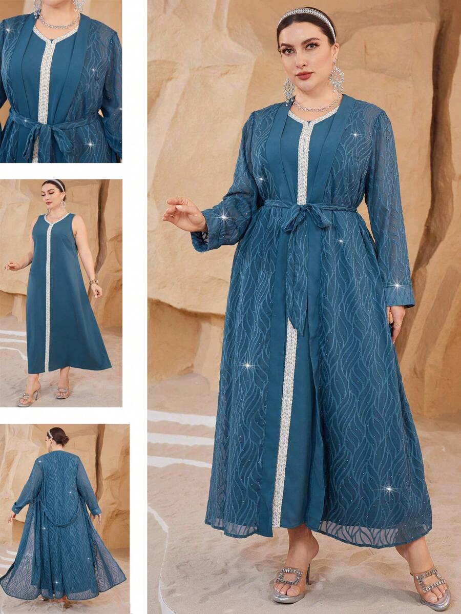 Al Najma Embroidery Fashion Elegant Plus Size Women's Arabic Suit - Apricot - View 1