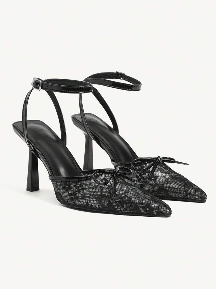 CUCCOO CHICEST Tacones de mujer con punta cerrada, altos, con calado y encaje negro, de apariencia sexy