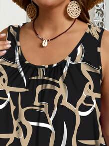 EMERY ROSE Plus Size Loose Wide Strap Ruffle Detail Tank Top, Suitable For Spring & Summer Suitable For Going Out