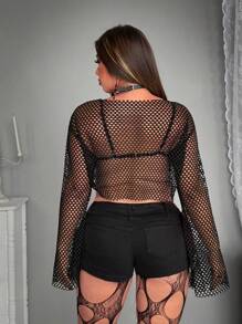 Whyspr Grunge Punk Casual Punk Plus Size Women Tops - Black - View 5