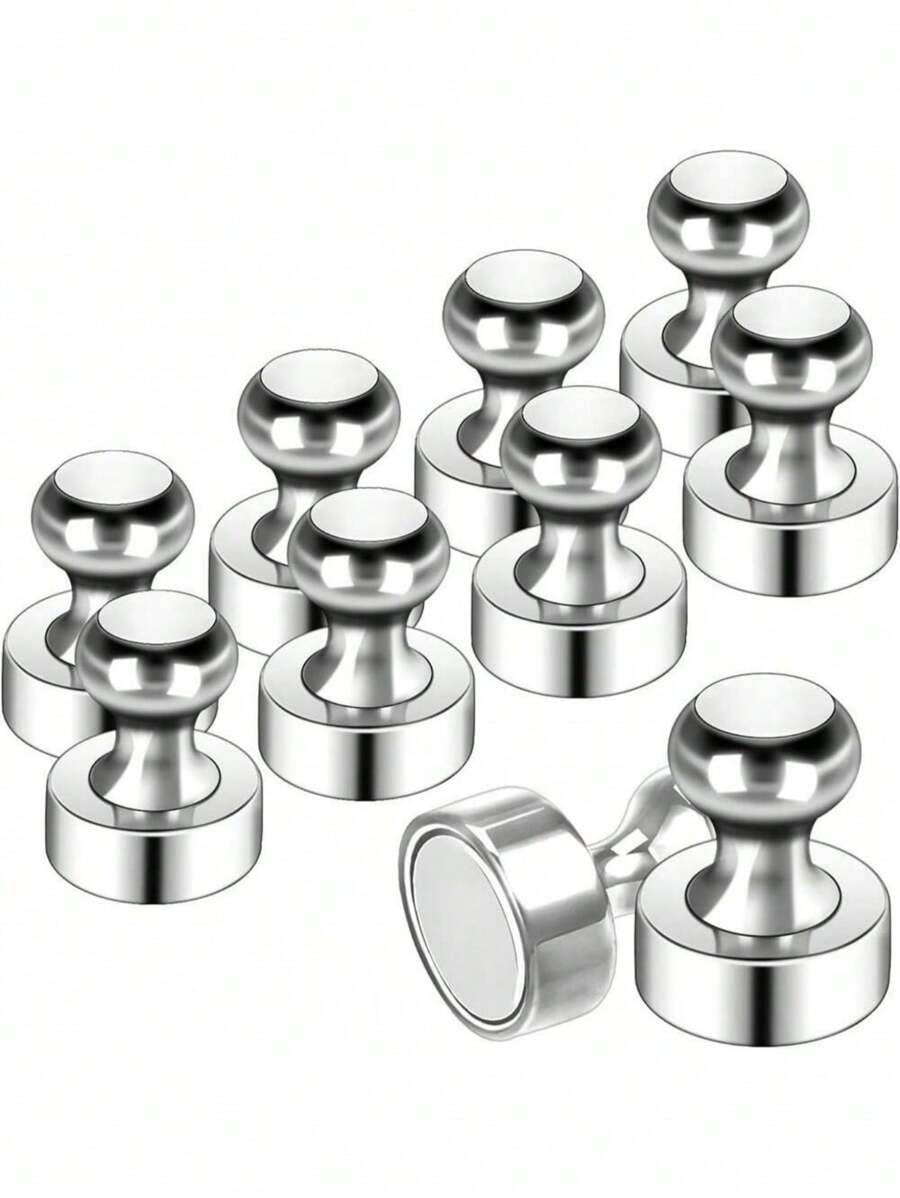 10Pcs Fridge Magnets For Whiteboard, Refrigerator Magnets, Fridge Magnets Adult, Small Push Pin Magnets For Whiteboard, Fridge, Office, Classroom And Map Magnets Silver, Home Decor, Wall Decor, Office Decor, Room Decor, Kitchen Decor, Bedroom Decor, Room Decoration Stuff, Home Decor Items