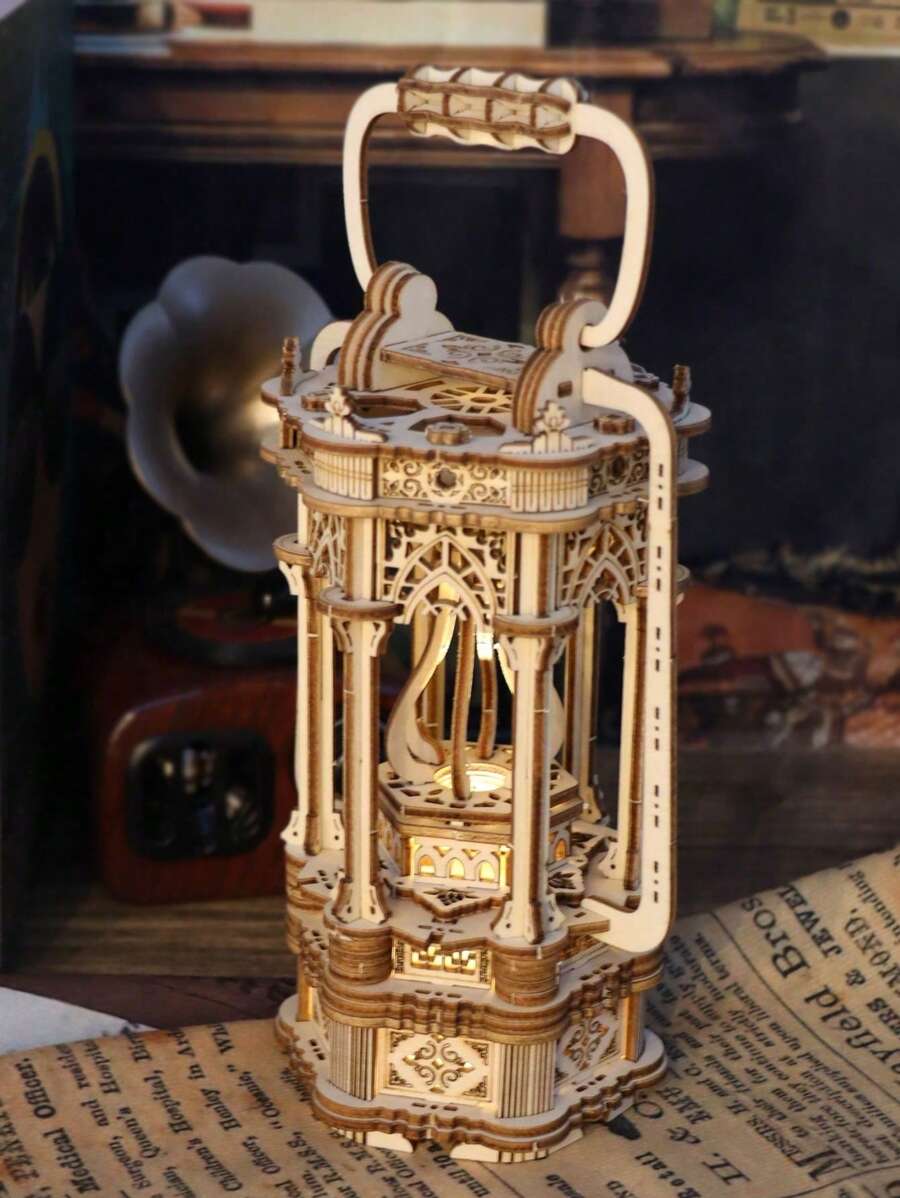 SHEIN 3D 木制拼图 DIY 旋转复古灯笼动手活动书桌装饰青少年礼物，手工制作的木制礼物，拼图 2000，木制拼图木制