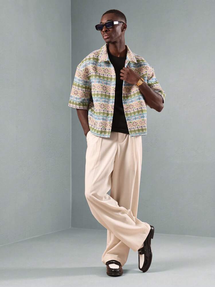 Tapestry Print Short Sleeve Button-Up Resort Shirt