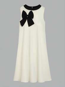 SHEIN Explorewe Teen Girl Sleeveless Solid Color Dress With 3D Bow Decor, Casual Ladylike Style, Comfortable For Daily, Summer, And Elegant For Weddings & Wedding Guests - Apricot - View 6