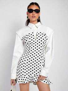 SHEIN X ELOISA & ORSON COSMINA Vestido mini elegante de mujer para fiestas y cócteles con lunares y dobladillo asimétrico, para primavera/verano