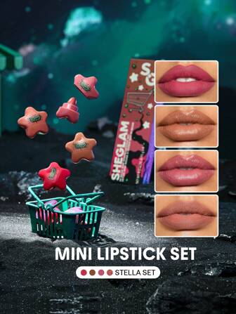 Coffret De Mini Rouges à LèVres Hi-Beam-Coffret Stella 4 En 1 Rouge à LèVres Nude Mat Et Hydratant Kit De Rouge à LèVres Cosmic Star Portable à Haute Pigmentation Maquillage Des LèVres Rose Marron Cadeau De NoëL Rouge à LèVres Rouge Marque Beauté Visage Maquillage CosméTique Pour Femmes Filles Parfait Pour Hiver IdéAl Pour Y2K ÉLéGant Mode Adapté Pour Anniversaire Xmas Cadeau FêTe PrêT Meilleure Couleur