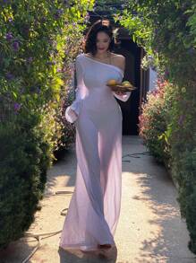 DAZY طقم بكيني بأكمام طويلة وفستان كوفر أب شفاف بلا ظهر للعطلات الصيفية