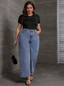 SHEIN EZwear 3 件装大码女式休闲纯黑色、棕色、白色短袖圆领紧身衣，适合春夏季 - 彩色 - 查看 5