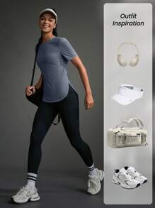 Powerista Plain Crew Neck Short Sleeve Simple Sporty T-Shirt, Casual Everyday Wear Gym Women Shirts