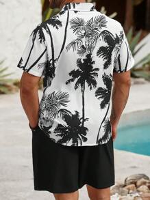 Manfinity RSRT Plus Size Men Coconut Tree Print Short Sleeve Shirt And Shorts Set - Black - View 2
