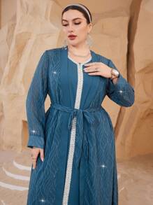 Al Najma Embroidery Fashion Elegant Plus Size Women's Arabic Suit - Apricot - View 6