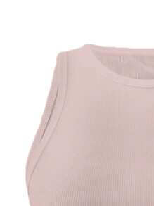 SHEIN Plus Size Simple Solid Color Pink Crop Top, Casual & Versatile - Baby Pink - View 3