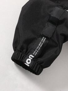 SHEIN Genkimix Kids 男童时尚 3D 口袋工装裤，带侧边带，松紧裤脚，适合 4-7 岁儿童，春/夏/秋季