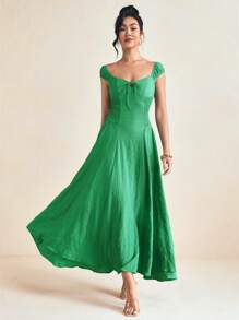 Amiko 女士长裙 绿色荷叶边胸围吊带褶皱优雅连衣裙 中长款太阳裙 女士春夏装 度假装 婚礼宾客装 女士早午餐装 毕业礼服 新娘送礼会礼服、狂欢派对礼服、舞会礼服 - 綠色 - 查看 8