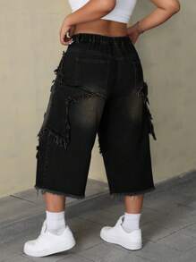 SHEIN ICON Jeans en denim casual grande taille, tenue de tous les jours - Noir - Voir 3