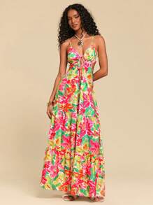 Travachic Vestido de tirantes con espalda anudada con estampado tropical, para primavera y verano, atuendos de verano para mujer, atuendos de playa para mujer, mujeres, primavera de descanso, atuendo de concierto para mujer, bohemio, atuendos de rave, vacaciones tropicales, festival, vestidos de verano románticos para mujer, vestidos bohemios para mujer, vestidos tropicales para mujer, vestidos para mujer, vacaciones, nuevos artículos, vestido para mujer