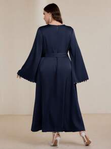 Graceveil Váy phong cách Ả Rập đính hạt ngọc trai tay loe cỡ lớn cho nữ - Màu xanh hải quân - Xem 2