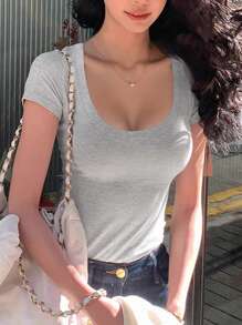 INAWLY Solva Women Plain Round Neck Short Sleeve Casual T-Shirt