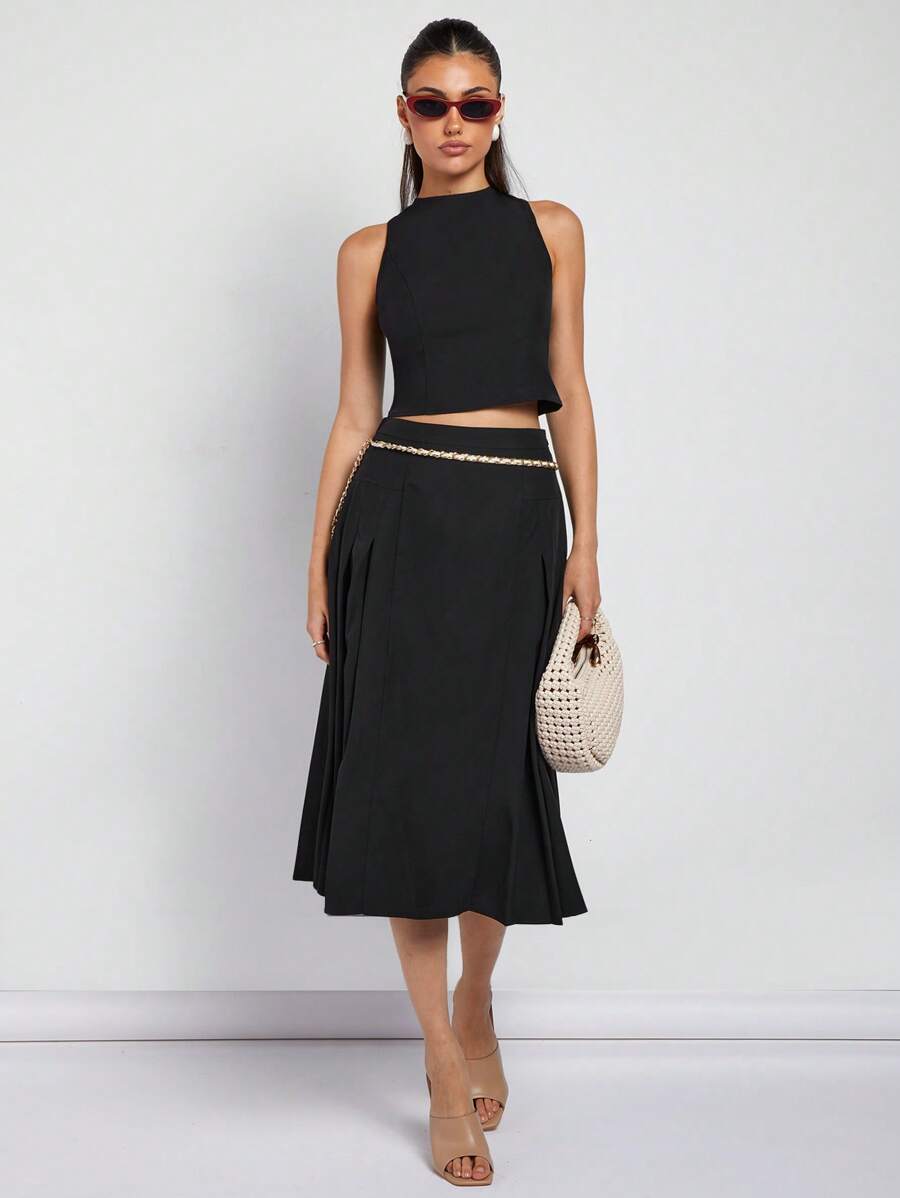 COSMINA 2 件套女士优雅办公室/通勤无袖上衣和裙子套装，春夏