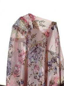 Floral Print Mesh Trim Romantic Floral Sleep Pajama Set - Pink - View 7