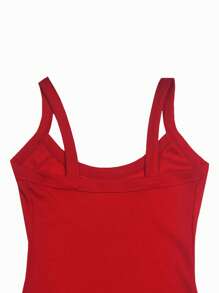INAWLY Plus Size Solid Color Tight Backless Spaghetti Strap One-Piece Bodysuit