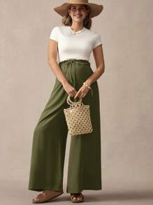 SHEIN 蝴蝶结装饰孕妇宽腿宽松休闲裤