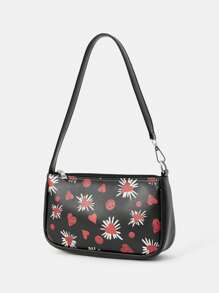 SmileyWorld® | SHEIN Fashion Heart & Smile Face Portable Handbag - Black - View 3