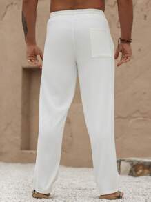 Manfinity Homme Plus Size Men's Casual Solid Color Drawstring Waist Long Pants - White - View 2