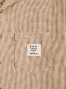 RueChic Men Waffle Fabric Pocket And Patched Regular Short Sleeve Shirt - Beige - View 6