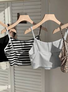 4 piezas Parte superior tipo camiseta de mujer con estampado de rayas, estampado de leopardo y sólido para verano y playa - Multicolor - Ver 4
