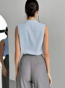 Firerie Women's Minimalist Chic V-Neck Blouse, Commute & Office Wear - Baby Blue - View 3