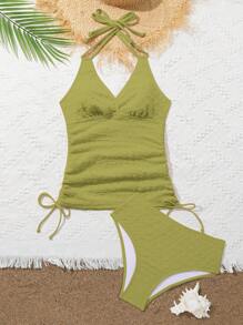 SHEIN Swim Fashionable Women's Spaghetti Strap Camisole Bikini Tops - Mustard Yellow - View 6