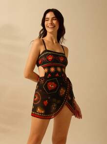 CAJUNI 女士波西米亚风豹纹、蛇纹、龟背竹编、日月印花休闲沙滩游泳裹裙罩衫、纱笼、乡村音乐会罩裙 - 彩色 - 查看 7