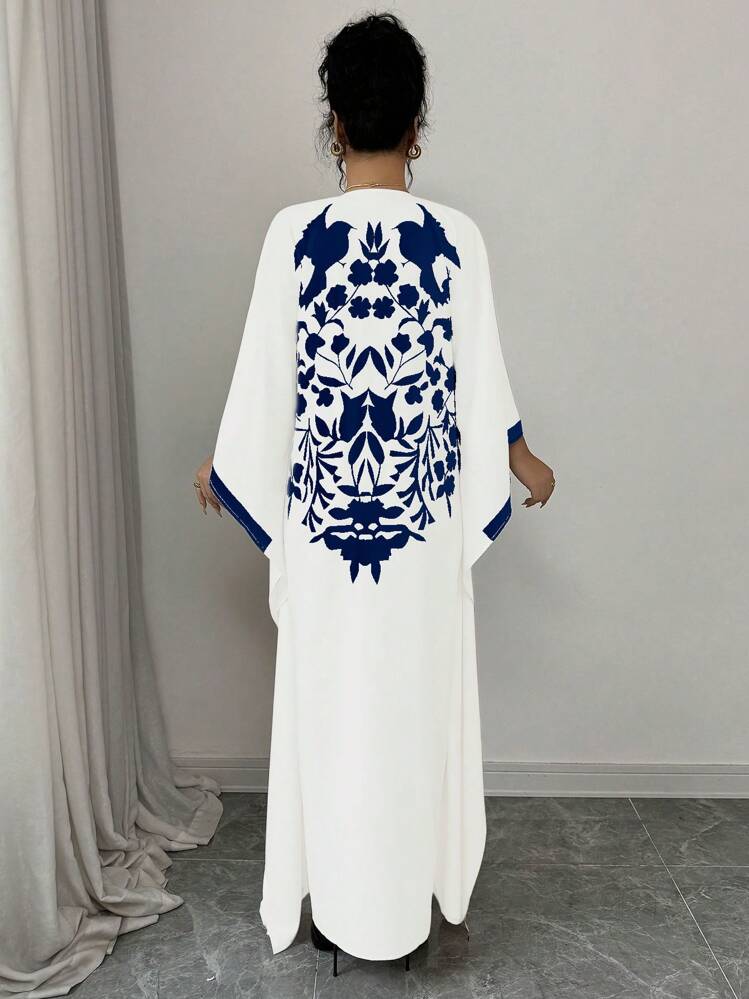 Chiquease Style Long Dress For Women (Floral Retro Print) - Blue - View 2