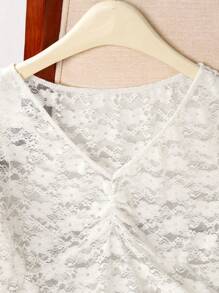 INAWLY Top de moda con mangas de volantes de encaje floral para mujer, adecuado para vacaciones - Blanco - Ver 7