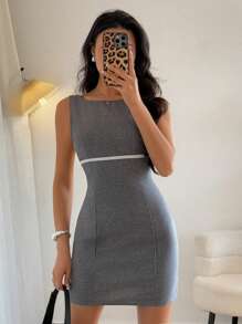 Rafferiza Women's Sleeveless Mini Dress With Back Cut-Out And Bow Decor, Contrast Color - Grey - View 7