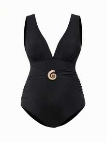 SHEIN Completo a due pezzi con stampa floreale tropicale, elegante costume da bagno intero per gravidanza, abbigliamento da resort
