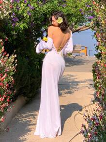 DAZY طقم بكيني بأكمام طويلة وفستان كوفر أب شفاف بلا ظهر للعطلات الصيفية