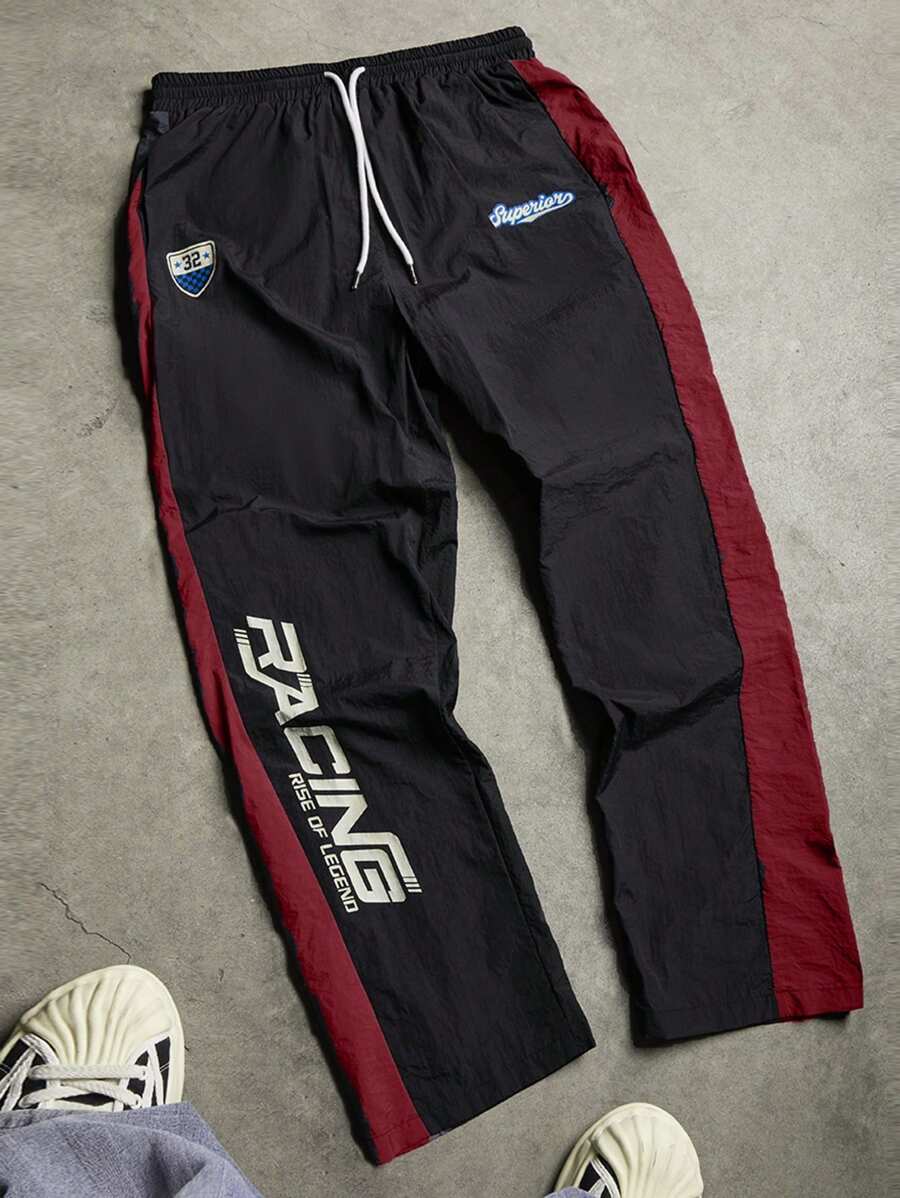 Sport MetroGents Men's Color Block Letter Print Drawstring Waist Athletic Sweatpants Fall Breathable Sweat Pants - Black - View 1