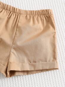 Cozy Pixies Set de 2 piezas de chaqueta de manga corta con lazo a rayas y pantalones cortos de cintura elástica de unicolor para niño bebé